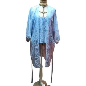 Vintage Expressions Semi-Sheer Blue Floral Tank and Robe Set Size L